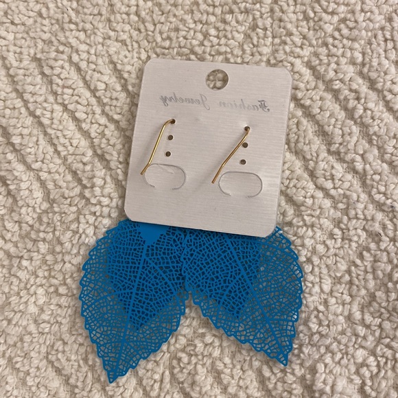 Blue Aquamarine Double-Leaf Lightweight Sexy Drop Earrings Dressy or Casual - Picture 2 of 7